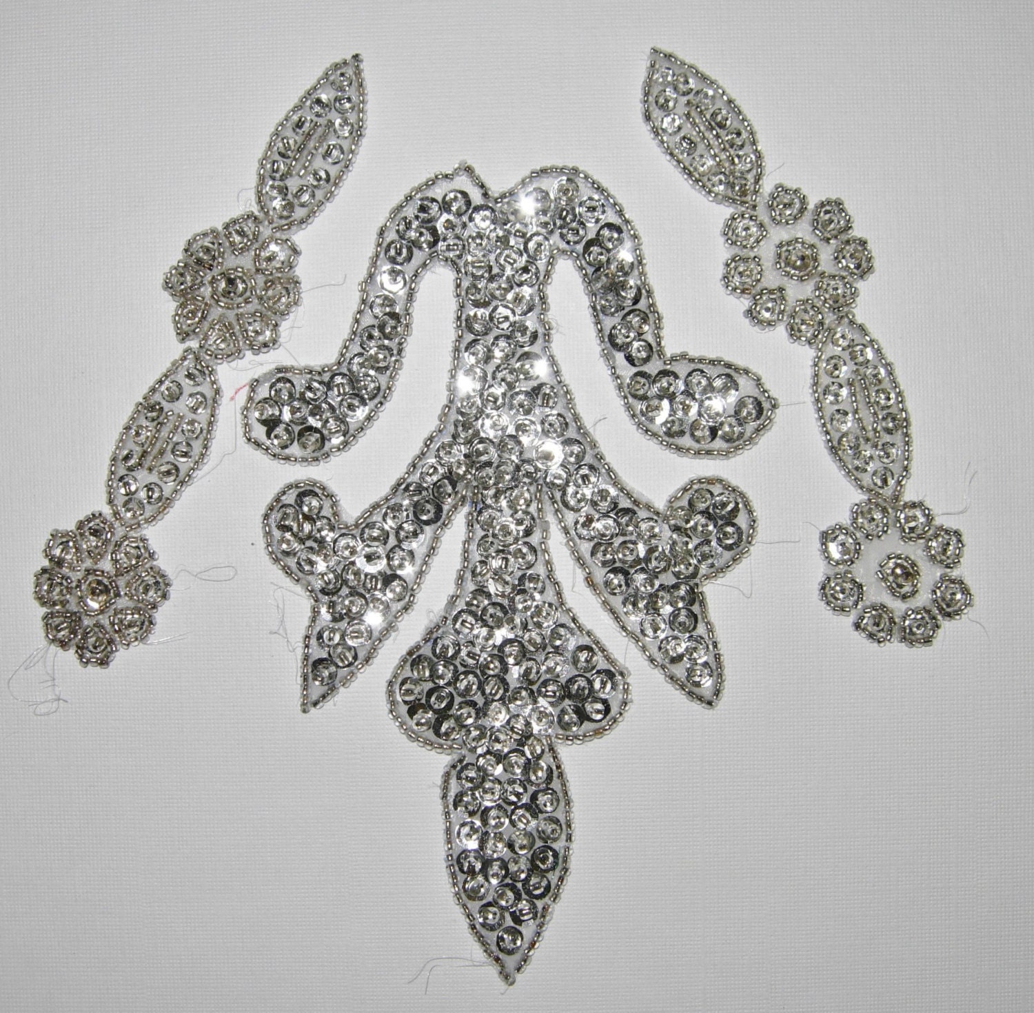 Silver Sequin Appliques Embellishments 3 Piece