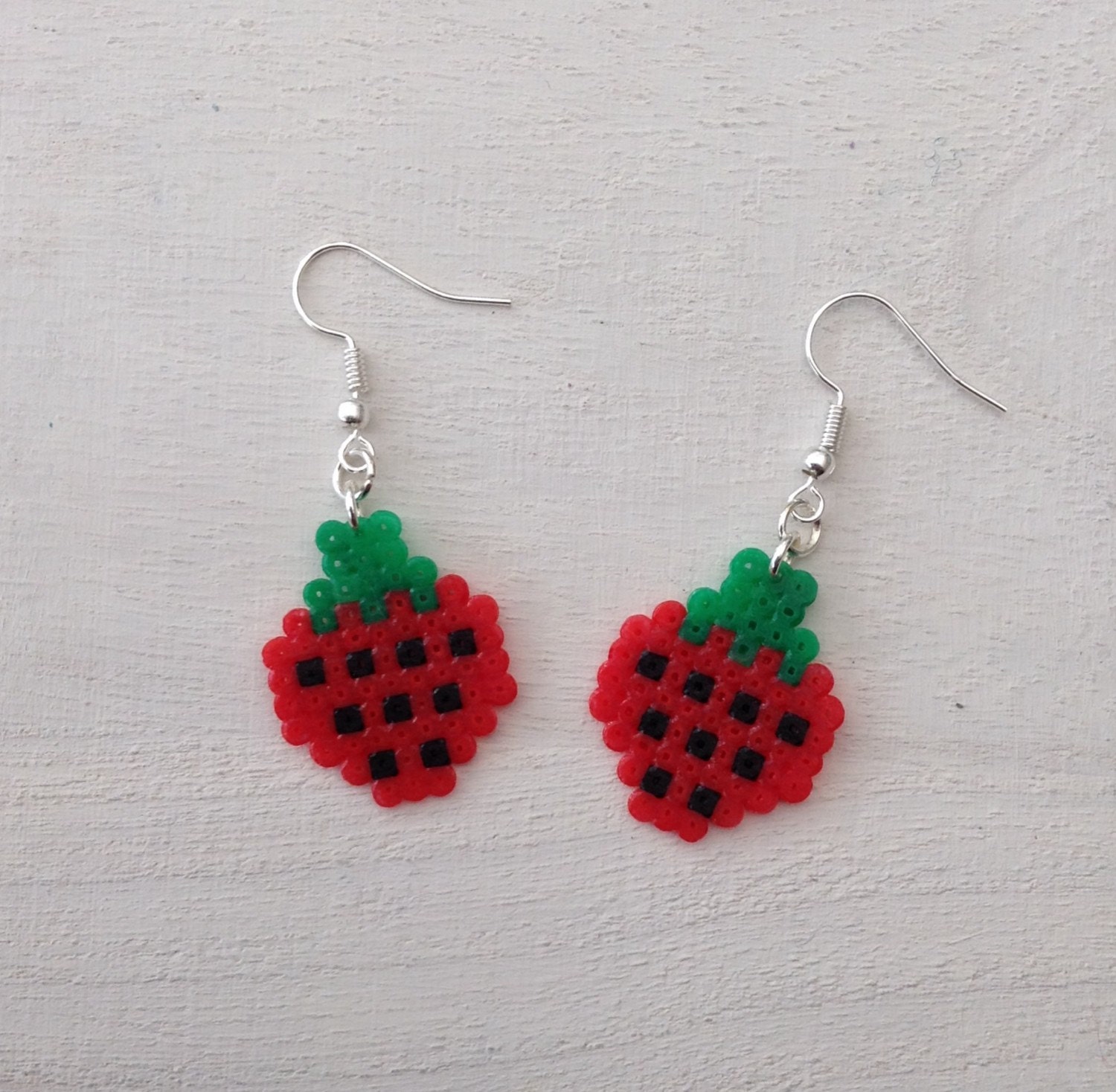 Cute Strawberry Perler Bead Earrings by KungFuse on Etsy