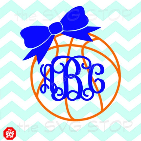 Download Monogram Basketball with bow SVG and studio files for Cricut