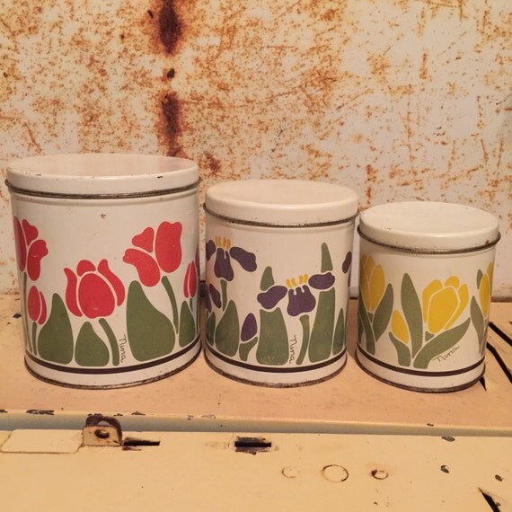 Items similar to Vintage Kitchen Tins, 1960's Kitchen Canisters, Sugar