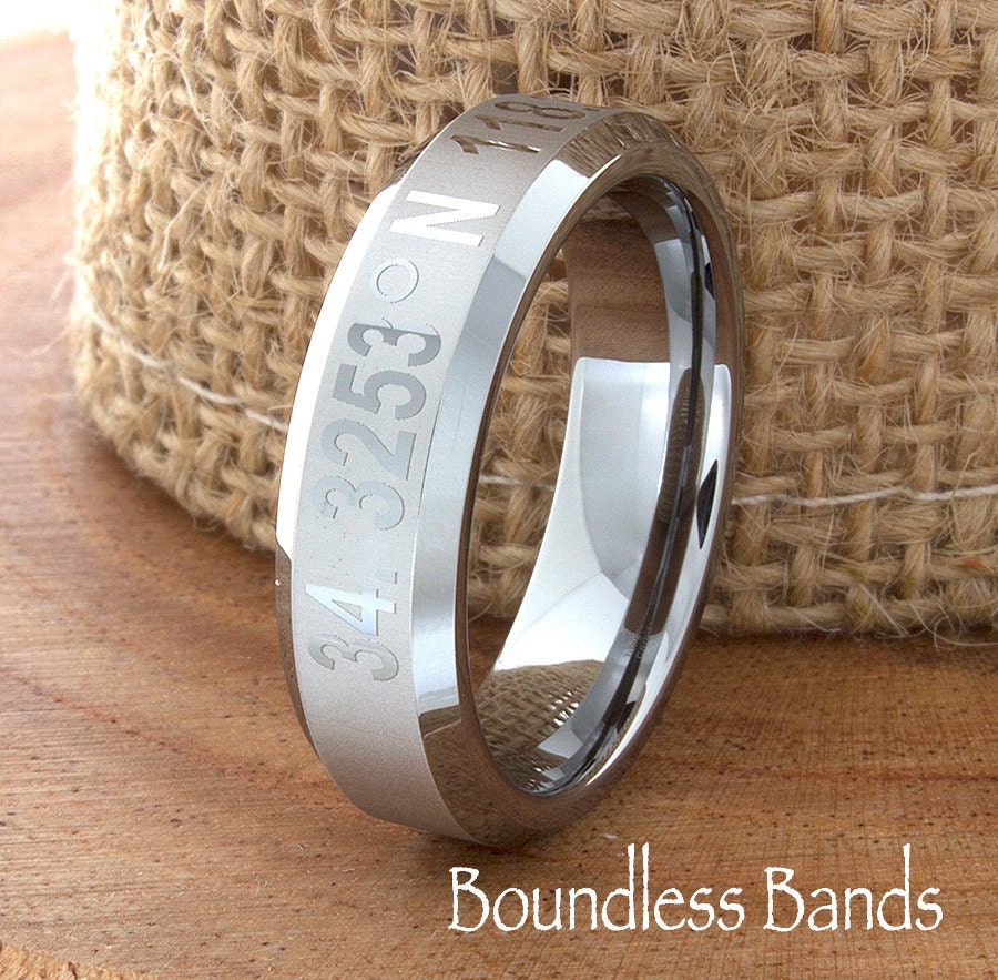 Latitude Longitude Band Any Coordinates Location Tungsten Wedding Band Ring Customized Laser Engraved Ring Unique New Modern Classic Ring