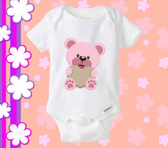 Items similar to Teddy bear pink baby onesie shirt baby onesie on Etsy