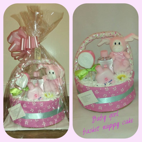 Nappy cake Baby girl baby shower nappy cake basket new baby / mum gift with baby products, nappies and teddy **OFFER**