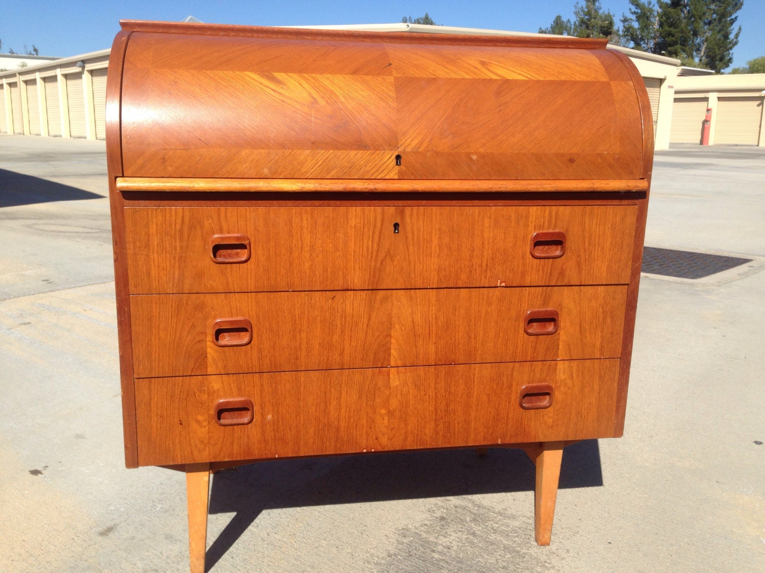 Midcentury Modern Swedish Design Roll Top Desk with 3 by LuxePop