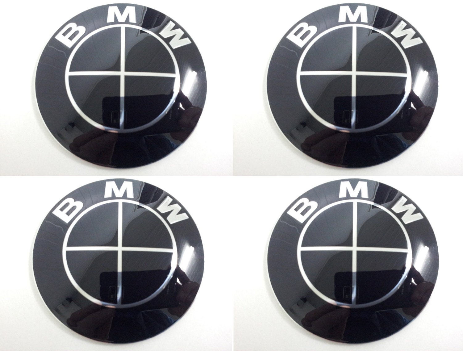 Set of 4 car wheel center cap stickers BMW Black look