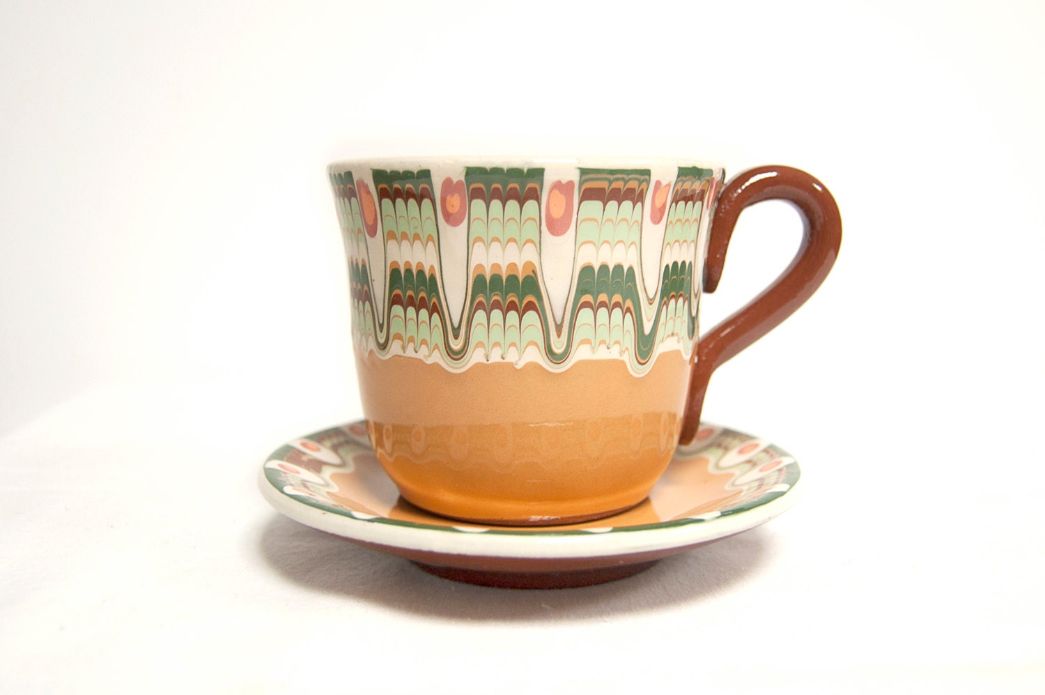 4 pcs Amazing Orange Tea Cups with plates by FigulinaFabrica