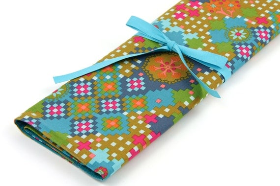 Knitting Needle Case - Postage Due in Blue - IN STOCK Large Organizer 30 blue pockets for straights, circulars, dpns and notions