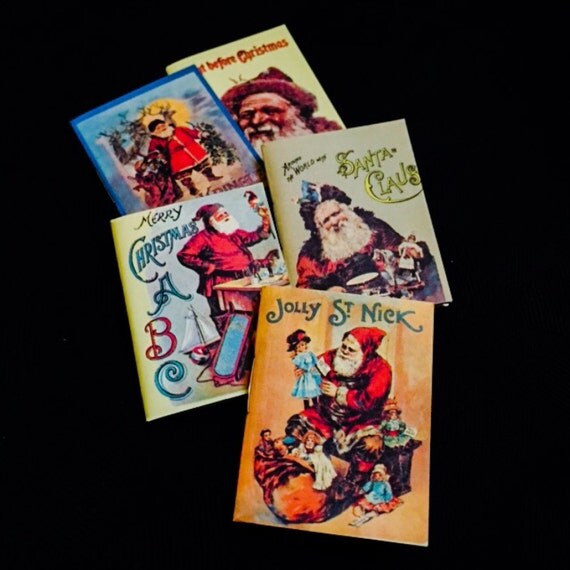 5pcs MINIATURE CHRISTMAS BOOKS Vintage Style Antique Repro