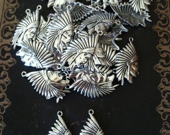 Set of 2 Silver Indian Heads for Jewelry Making Altered Art Mixed Media