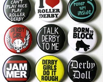 Roller Derby Badges Buttons Pinbacks x 9