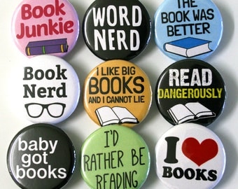 Book Nerd Bookworm Badges Buttons Pinbacks
