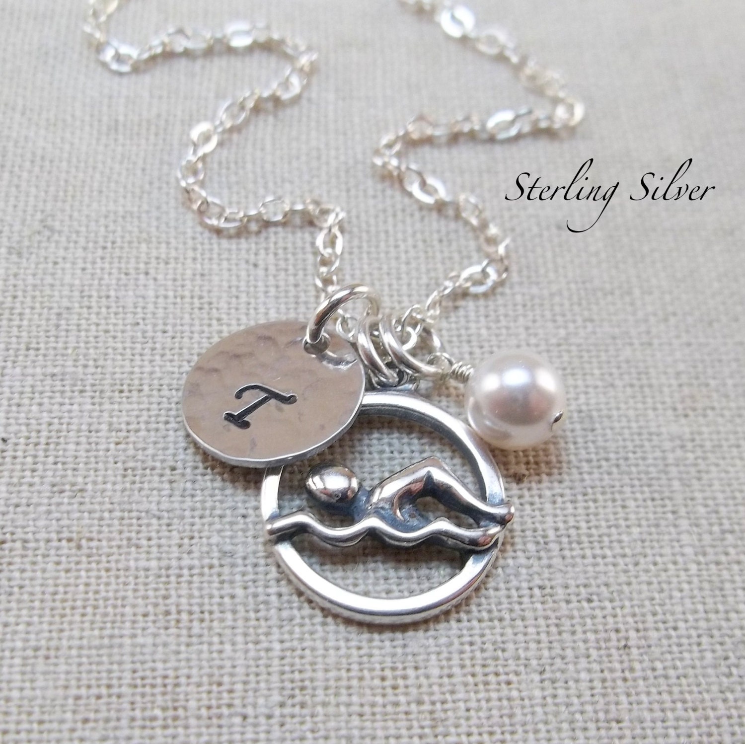 Sterling Silver Swim Necklace Personalized With Initial And