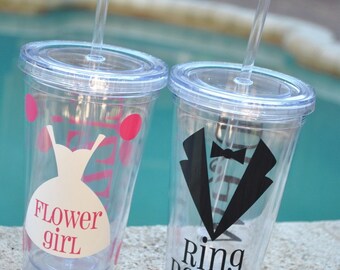 Personalized Ring Bearer Tumbler | Personalized Flower Girl Tumbler | Wedding Party Tumblers | Tumblers with Lids and Straws | Wedding Gifts
