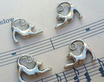 Cat Charms - 10 pc. - Arched Cat - 3D Cat - Kitty Charms - Antique Silver - Tibetan Charms - Animal Charms