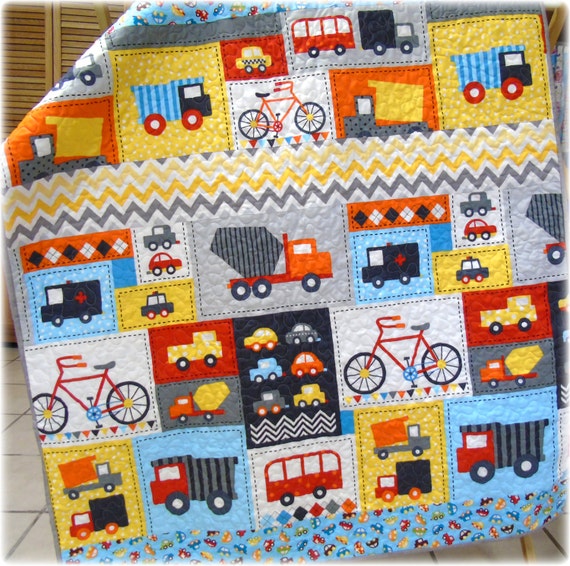 Baby Boy Quilt Ready Set Go Trucks Cars Bus Bikes Chevron Baby Coopers truck quilt augustdecember 2013 i made the pattern up myself