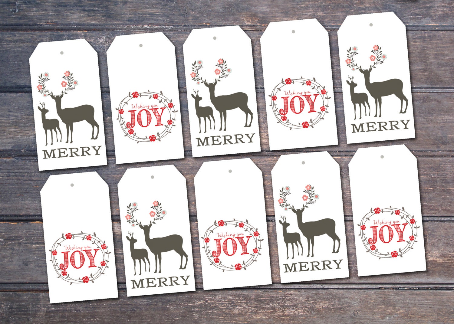 Christmas gift tags - Printable digital download - deer stag wreath gift cards