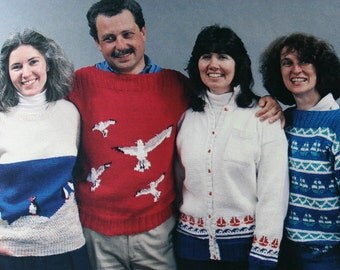 Knitting Patterns More Maine Sweaters by Helene Rush Cardigan Christmas Vest Loon Bear Deer Pine Aran Vintage Paper Original NOT a PDF