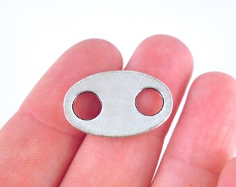 10 silver plated oval connector charms, lead and nickel free, 22x14mm, A110