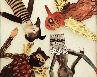 Birds and Bandit DIY Articulated Paper Doll Four Pack / Hinged Beasts Series