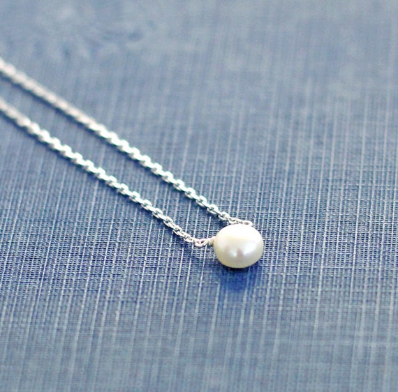 Single Pearl Necklace Sterling Silver Dainty Chain Layering