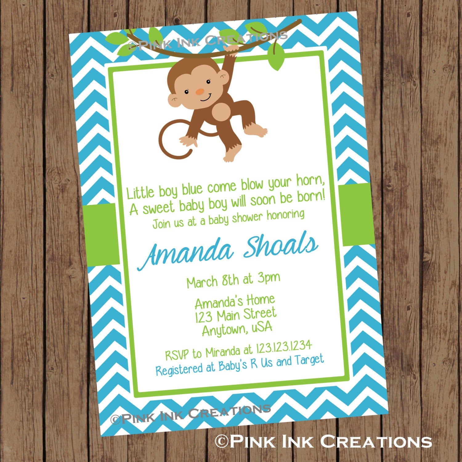 MONKEY BOY Baby Shower Invitation / Monkey Baby Shower