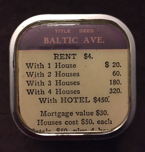 BALTIC AVENUE Vintage Monopoly Game Property Card Altered