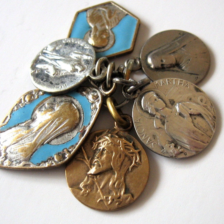 6 Antique French Religious Medals Sterling by bluedogjewelry