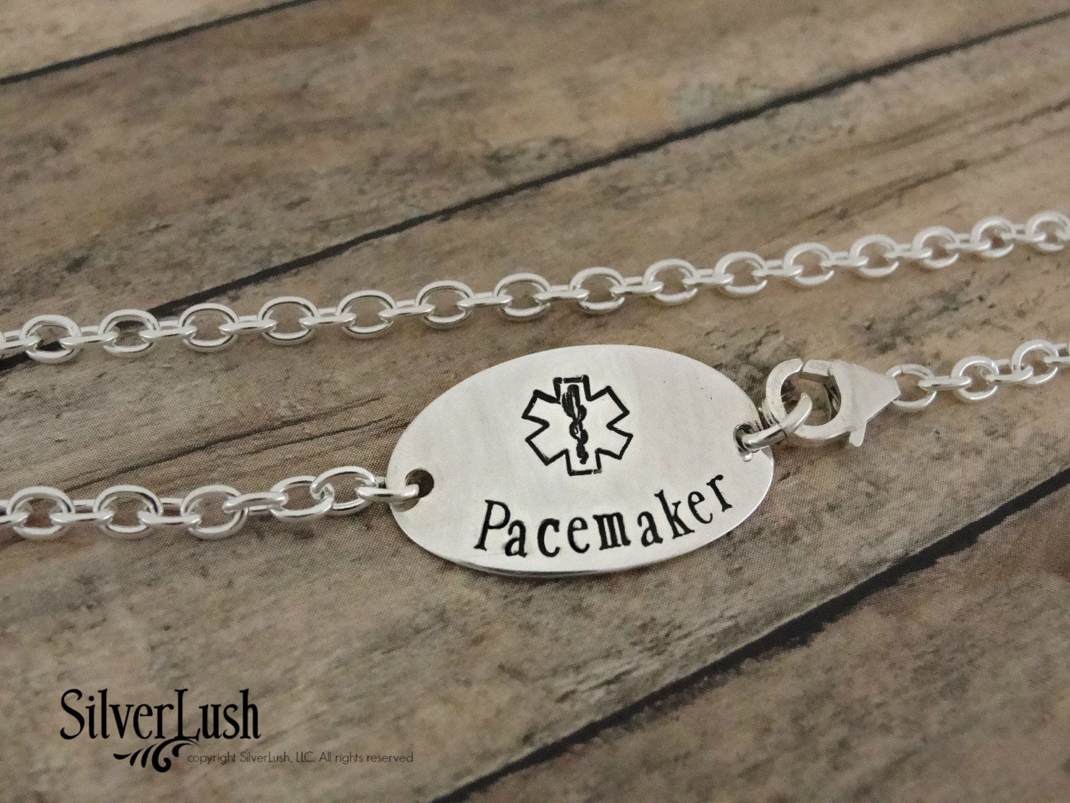 Sterling Silver Hand Stamped Medical Alert Bracelet