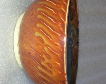 Wheel Thrown Pottery Bowl in Amber Black and Brown with Textured Exterior