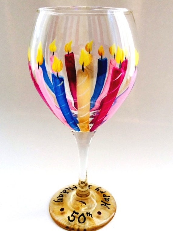 Happy 50th Birthday Wine Glass. 20 oz. Hand by angelwoodgifts