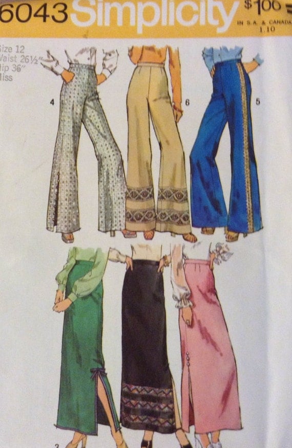 Vintage 70's Sewing Pattern Simplicity 6043 Misses' Pants and Skirts Size 10 Bust 32.5 Uncut Complete
