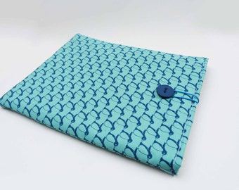 Turquoise and blue penguin fabric iPad sleeve