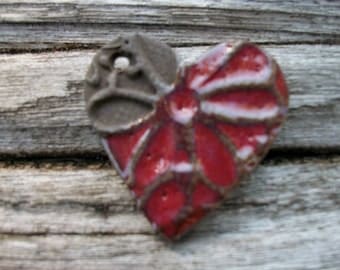 Handmade Ceramic Cranberry Chocolate Textured Heart Pendant