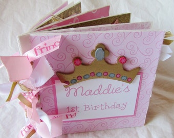Premade Mini Paper Bag Scrapbook CUSTOM 6x6 Album - PERSONALIZED - PRINCESS theme, YoU ChOOsE TiTLeS, pink, gold, baby, girl, first birthday