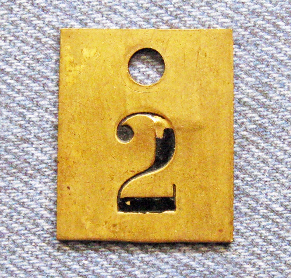 Brass Key Tag Number 2 Antique Painted Numbered by FOUNDLINGS