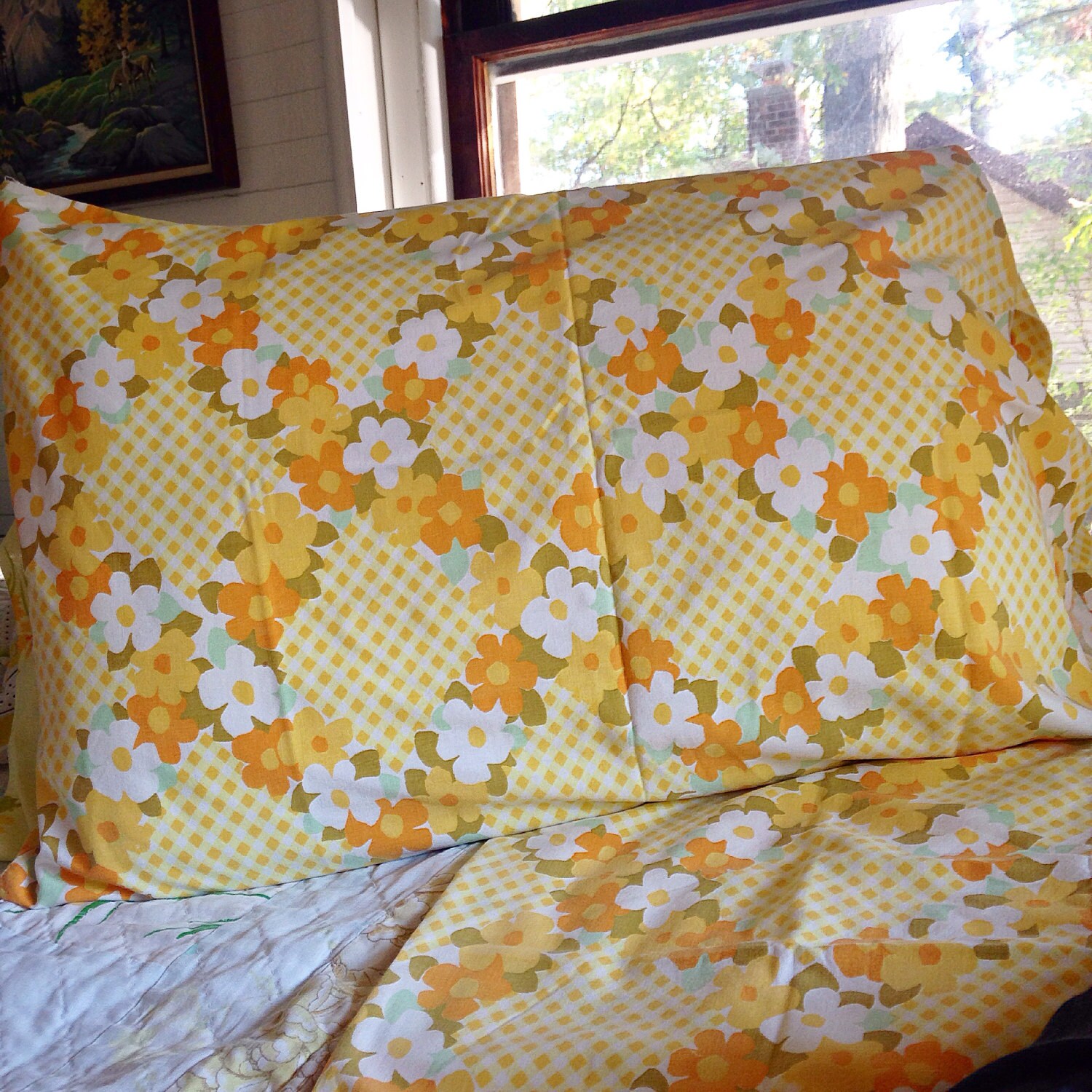 Vintage orange yrllow and mint green pillowcase set