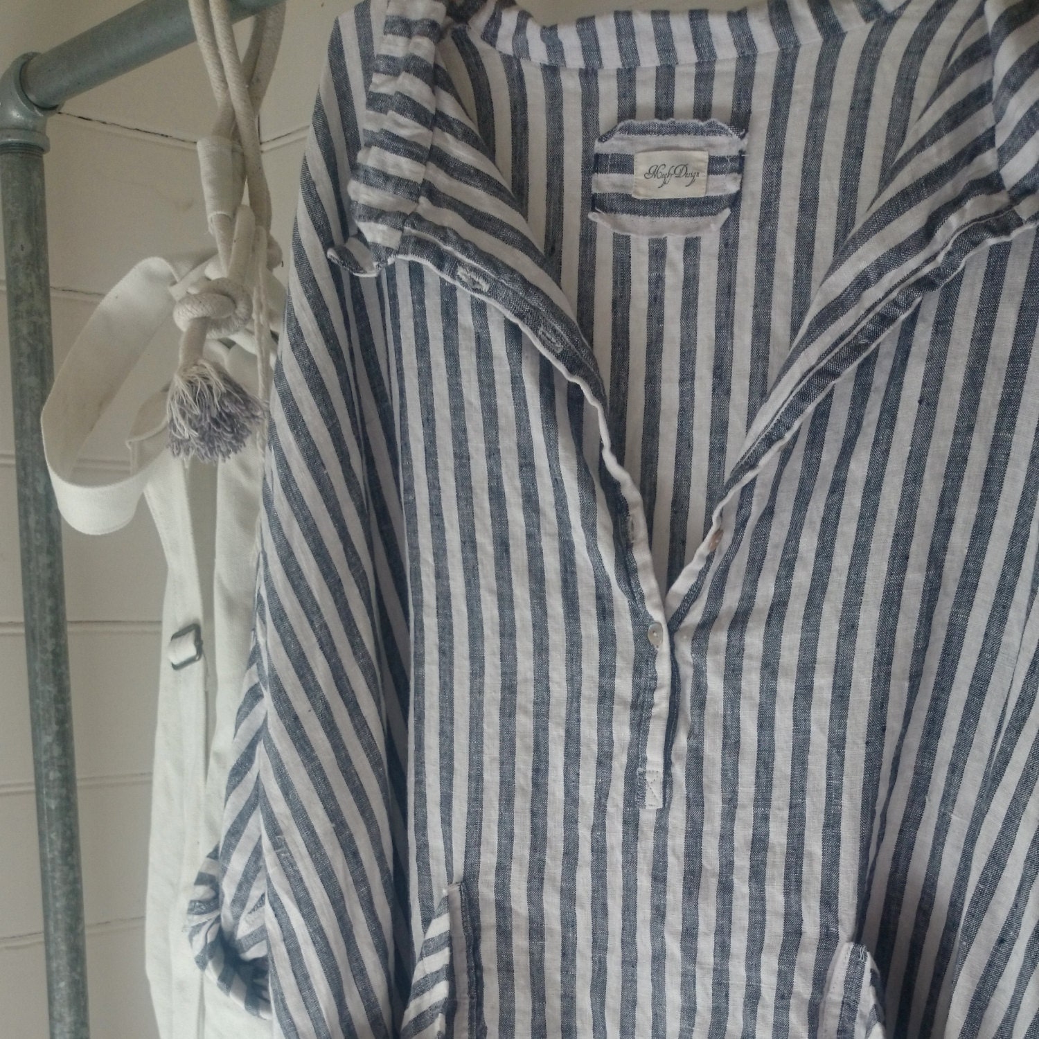 Navy and White Striped Linen Dress One size Fits Most