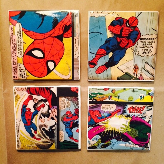 Spider-Man Tile Coasters set of 4 by Merakicrafts on Etsy