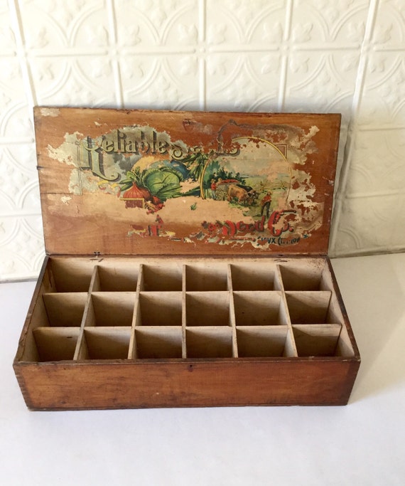 Antique Seed Box Sioux City Iowa Divided Wood Store Display