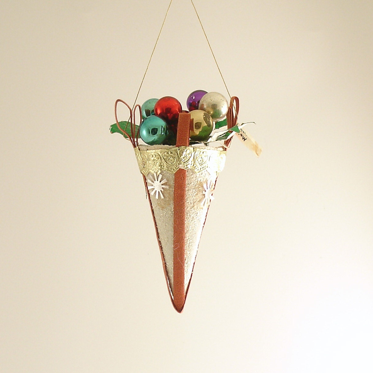 vintage christmas ornament paper cone glass balls by vintage christmas ornament paper cone glass balls by
