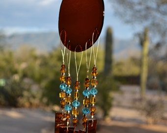 Windchime Amber Glass Suncatcher with Sky Blue