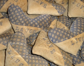 Old Quilt Hearts | Antique Quilt Hearts | Hearts Set Of 3 | Hand Stamped Hearts | Repurposed Old Quilt Hearts | LISTING IS FOR 3