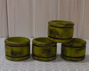 Wooden Napkin Rings in Chartreuse Distressed Cottage Chic Distressed Four or order more