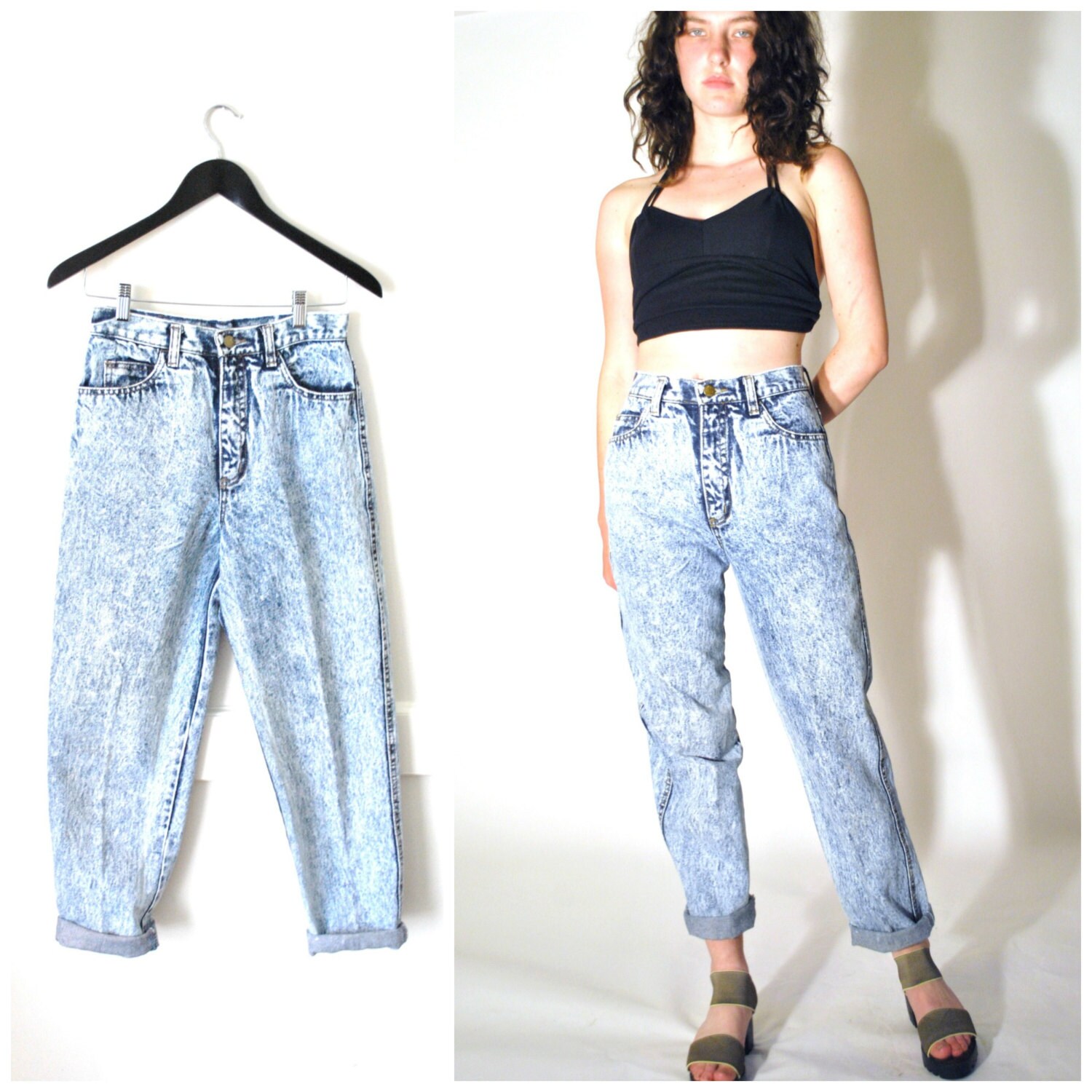 high waisted acid wash mom jeans