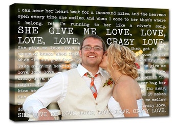 Gift Ideas for Him: Personalized Unique Wedding Present Photo and writing typography OOAK canvas 18X24