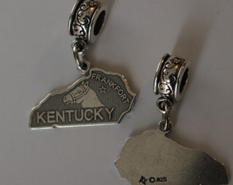 Sterling KENTUCKY State Bead Charm fits All Name Brand Add a Bead Charm Bracelets