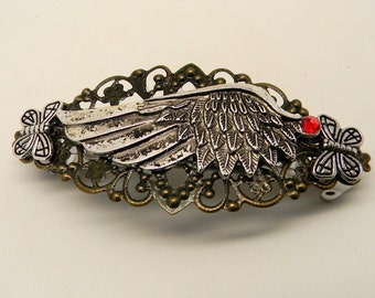 Steampunk jewelry Steampunk angle wing hair barrette.