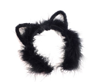 Black Cat Ears Headband, Halloween Costume Headband, Fuzzy Cat Ears, Cat Costume Ears, Girls Teen Adult Cat Ears, Black Cat Costume Headband