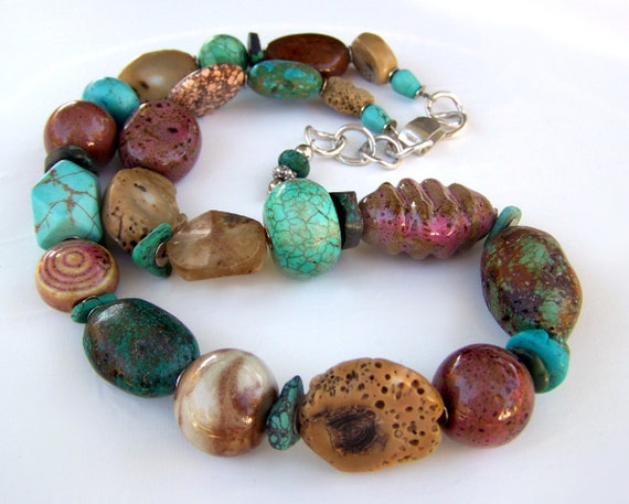 Natural turquoise stone necklace big bold chunky statement
