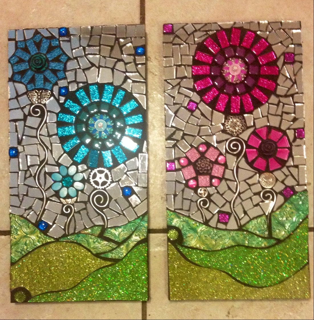 Two piece Stained Glass Mosaic Wall Hanging